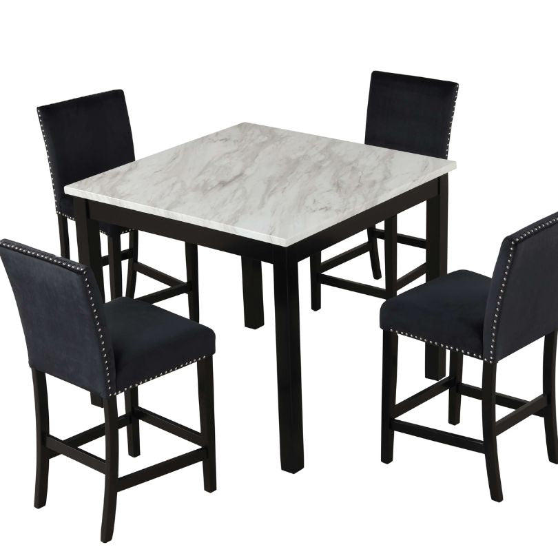 Elegant 5-Piece Faux Marble Counter Height Dining Set - Image 2