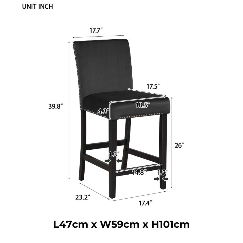 Elegant 5-piece counter height dining set with marble table and black chairs, showcasing a modern dining space.