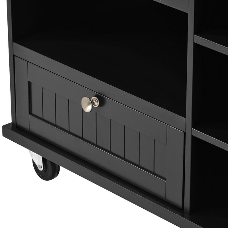 Side view of the top-rated rolling kitchen cart highlighting its locking wheels.