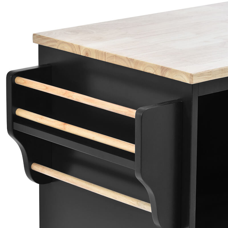 Side view of the top-rated rolling kitchen cart highlighting its locking wheels.