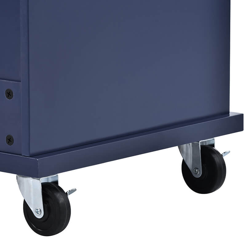 Chic Dark Blue Wood Kitchen Island & Microwave Cart with Wheels - Image 6