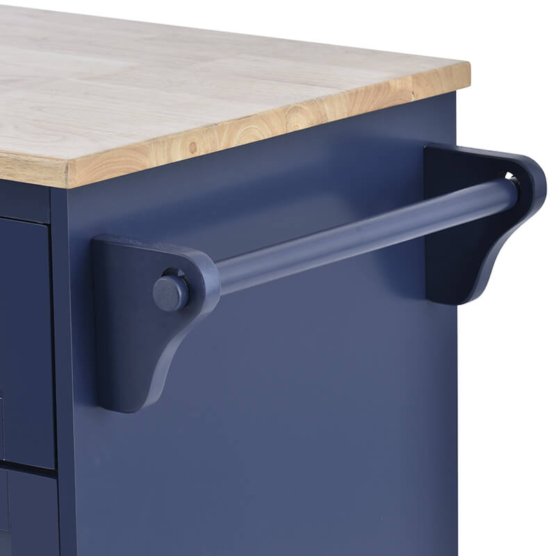Chic Dark Blue Wood Kitchen Island & Microwave Cart with Wheels - Image 7