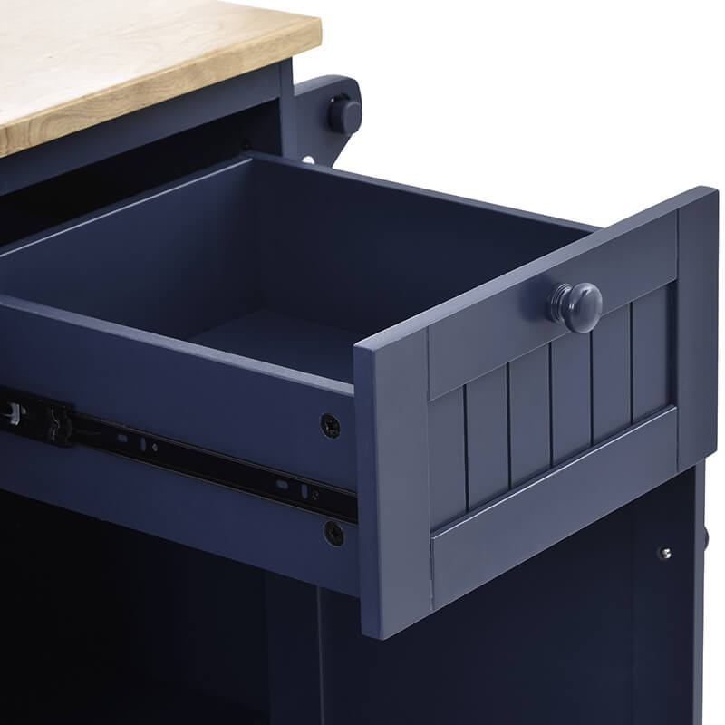 Chic Dark Blue Wood Kitchen Island & Microwave Cart with Wheels - Image 5