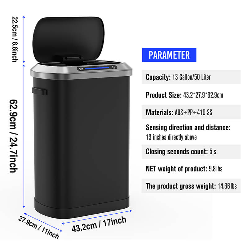 Close-up of the soft-close lid feature on the automatic trash can.