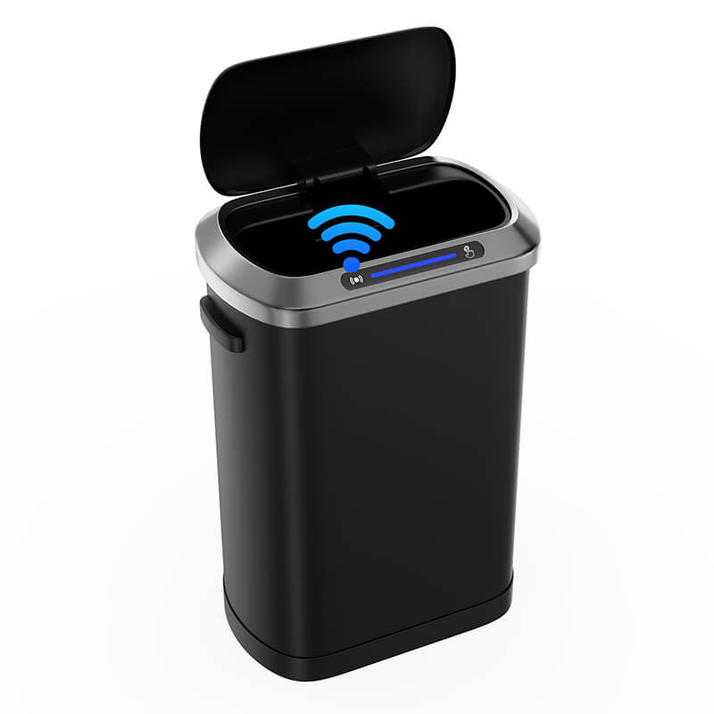 Smart 50L kitchen trash can with motion sensor in a modern kitchen setting.