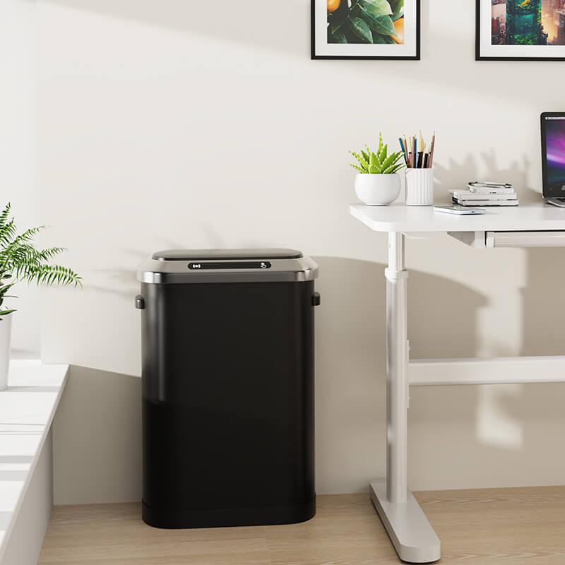 Smart 50L kitchen trash can with motion sensor in a modern kitchen setting.