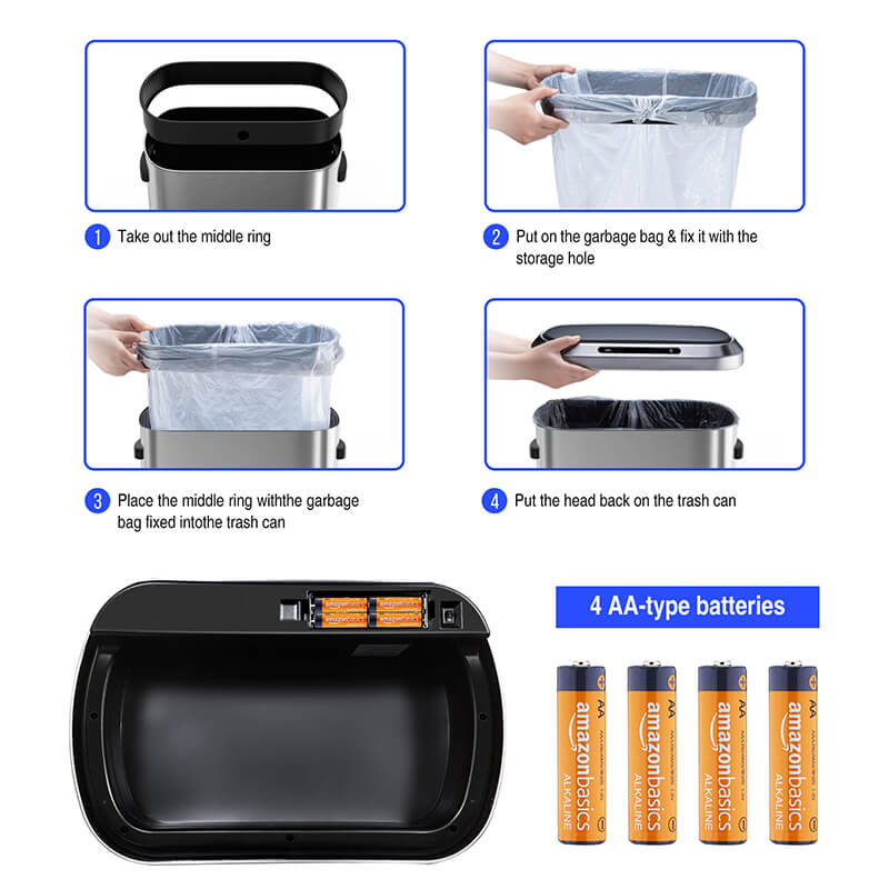 Hands-free operation of EcoSmart 50L trash can with motion sensor.