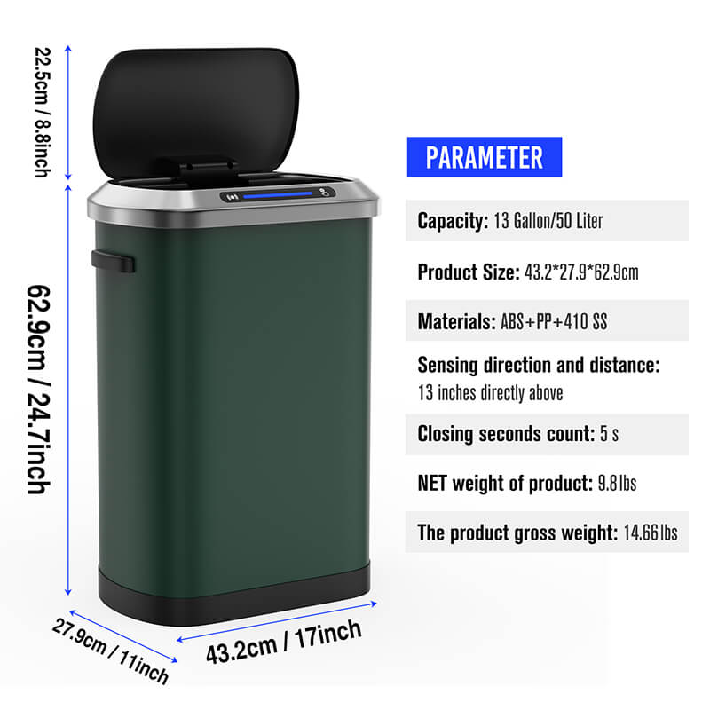 Hands-free operation of EcoSmart 50L trash can with motion sensor.