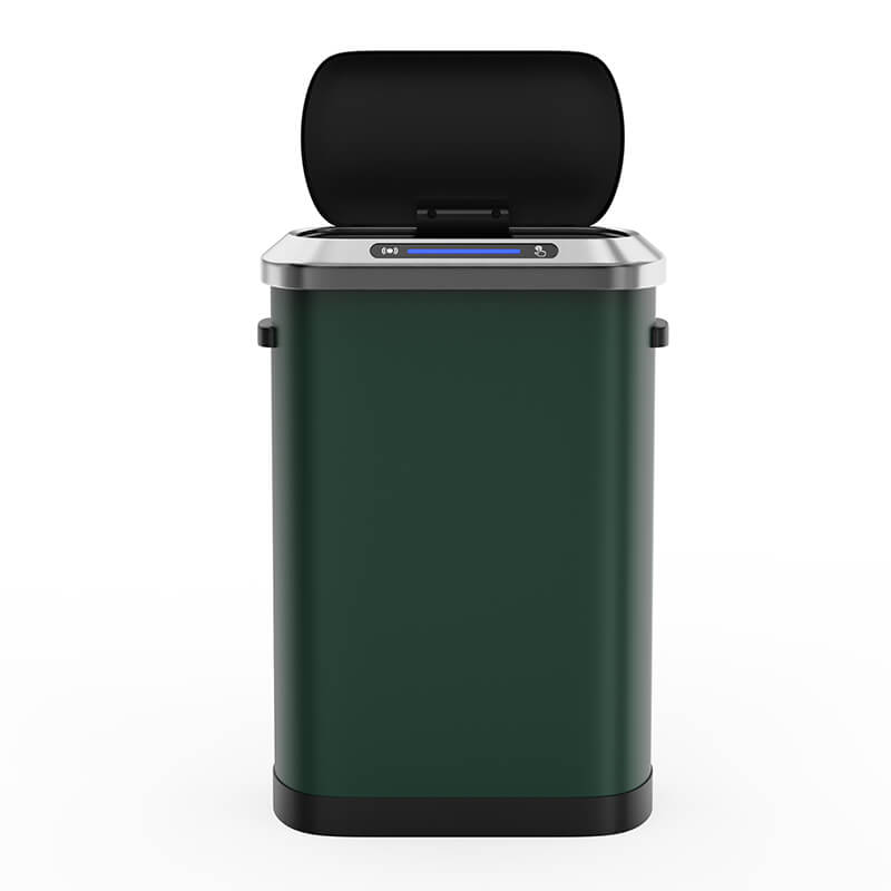 EcoSmart motion sensor trash can with soft-close lid from the front view.