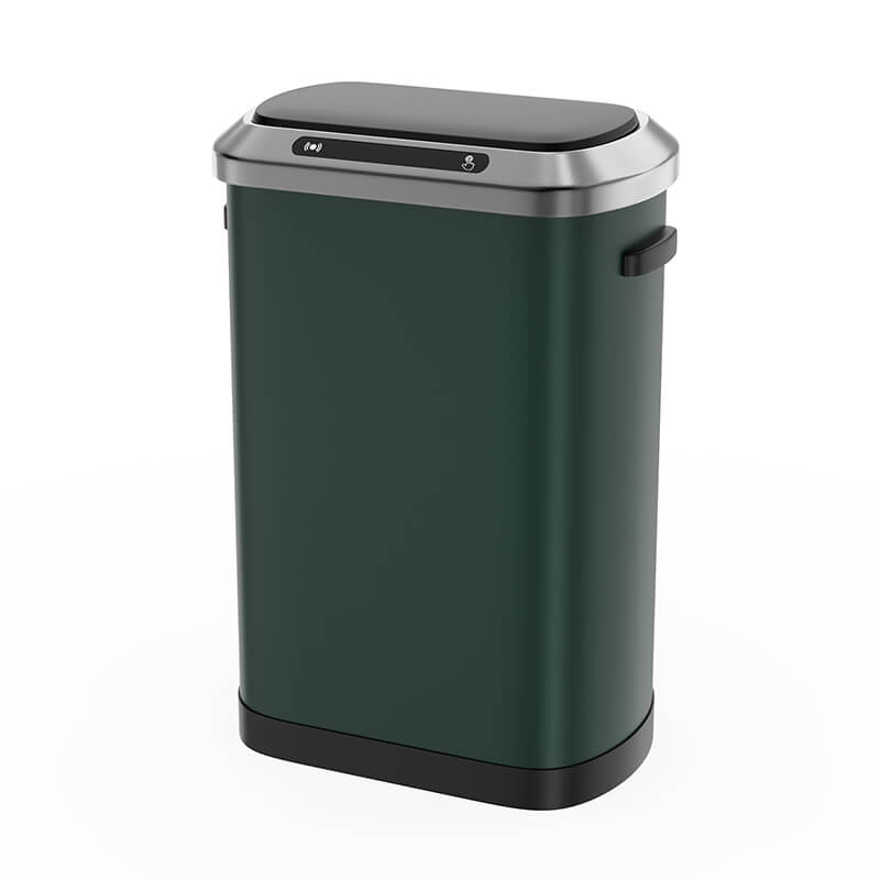 EcoSmart motion sensor trash can with soft-close lid from the front view.