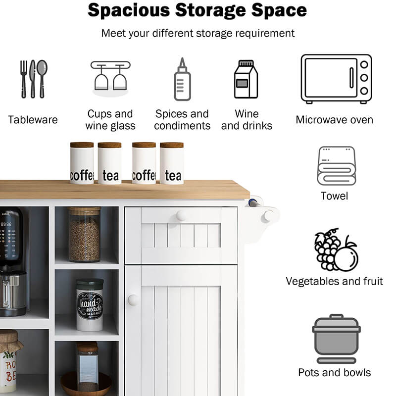 Versatile White Wood Kitchen Island Cart with Drawers and Wheels - Image 6