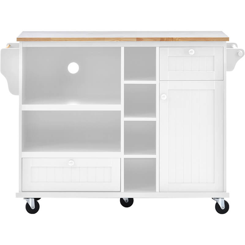 Versatile White Wood Kitchen Island Cart with Drawers and Wheels - Image 2