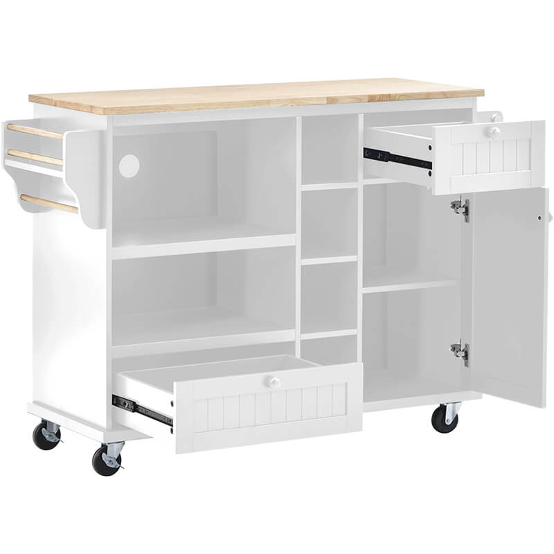 Versatile White Wood Kitchen Island Cart with Drawers and Wheels - Image 3