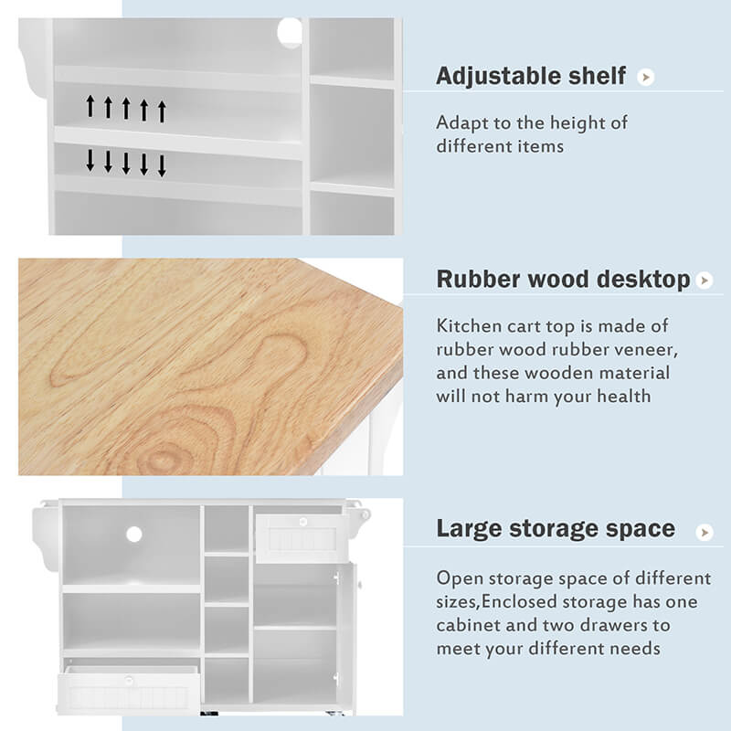 Versatile White Wood Kitchen Island Cart with Drawers and Wheels - Image 5