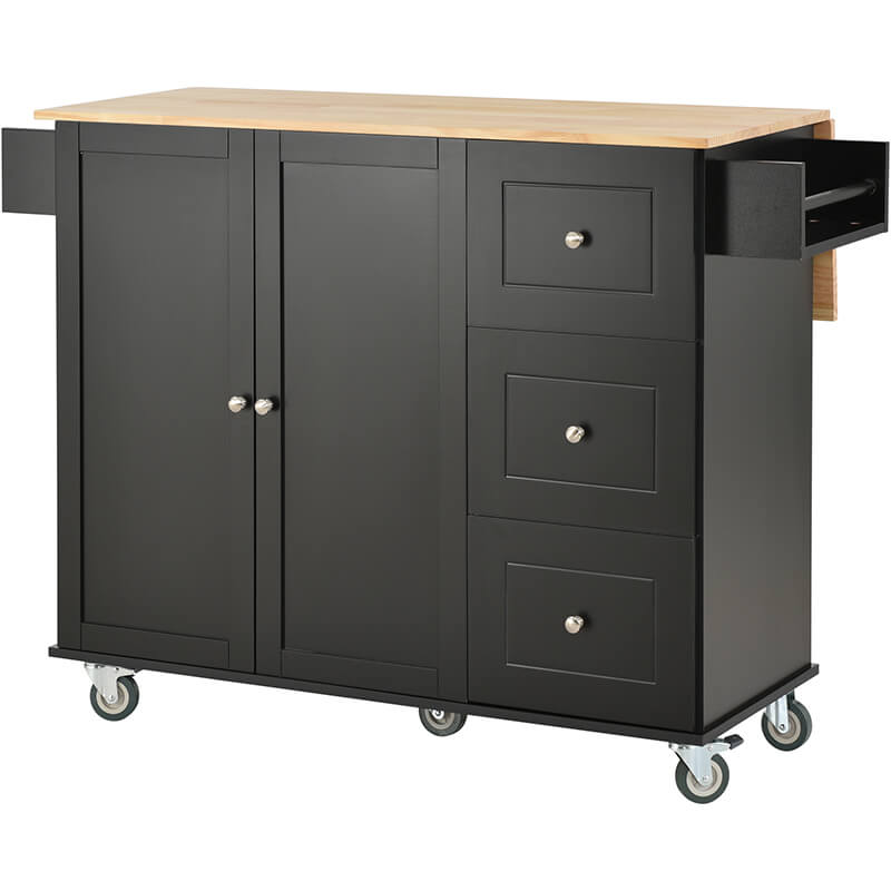 Elegant Black Rolling Kitchen Island with Solid Wood Top - Image 9