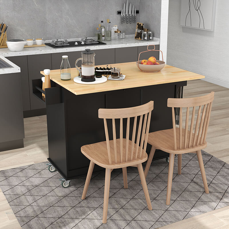 Elegant Black Rolling Kitchen Island with Solid Wood Top - Image 3