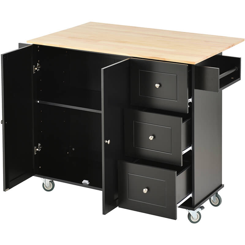 Elegant Black Rolling Kitchen Island with Solid Wood Top - Image 8