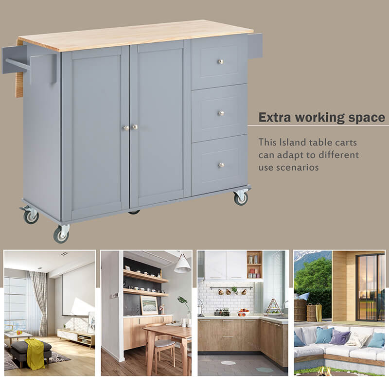 Elegant Blue Mobile Kitchen Island with Storage and Drawers - Image 5