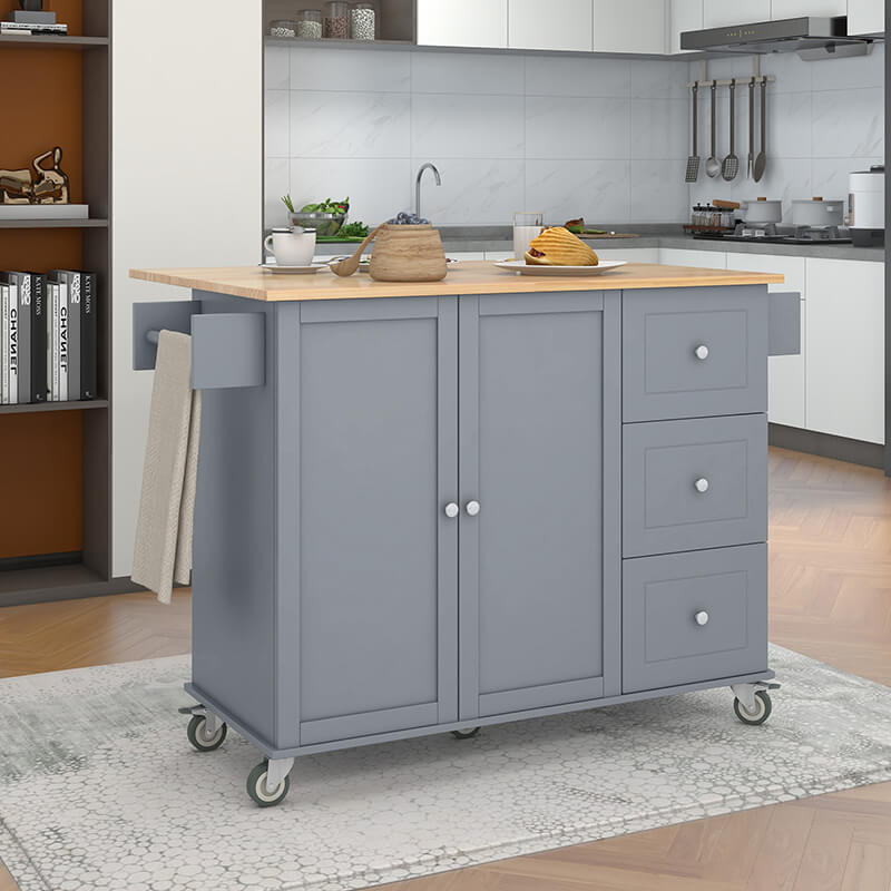 Elegant Blue Mobile Kitchen Island with Storage and Drawers - Image 3