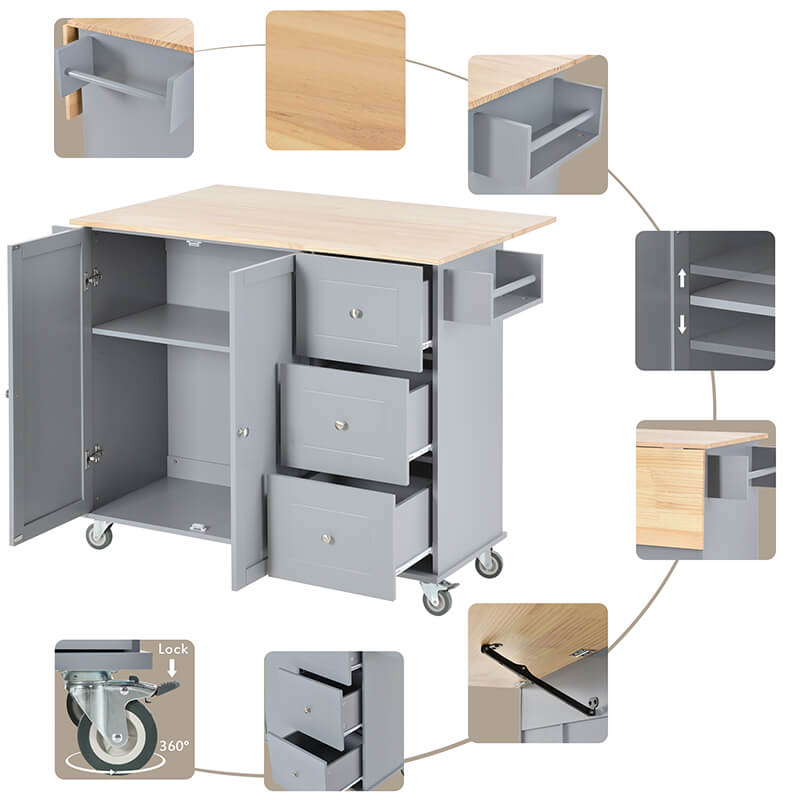 Elegant Blue Mobile Kitchen Island with Storage and Drawers - Image 6