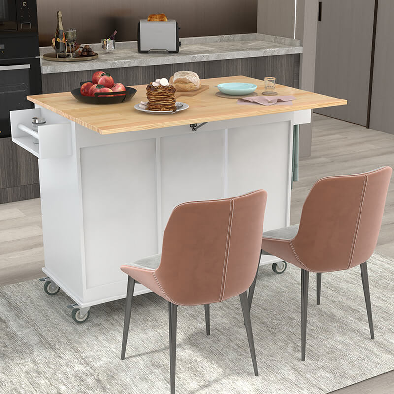 Close-up of the locking wheels on the rolling kitchen island, ensuring stability during use.