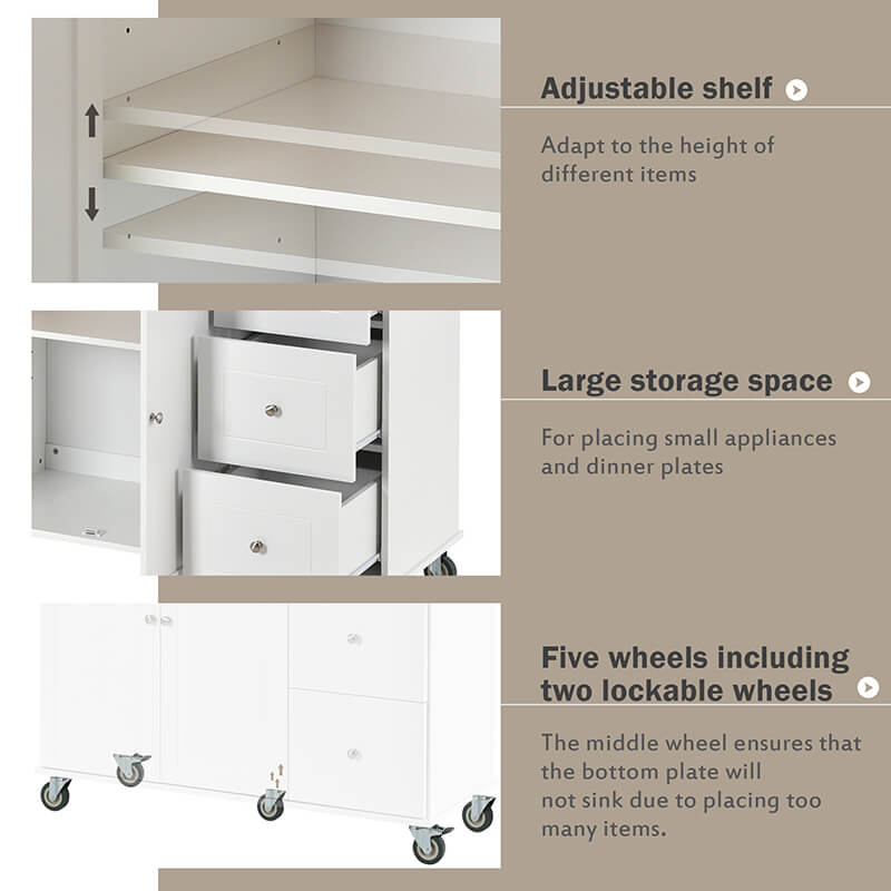 Close-up of the locking wheels on the rolling kitchen island, ensuring stability during use.