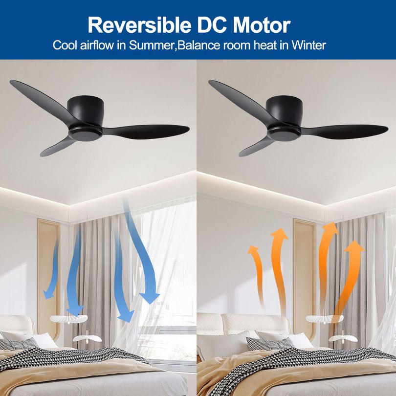 Chic 52" matte black ceiling fan with remote control, showing elegant design and blades.