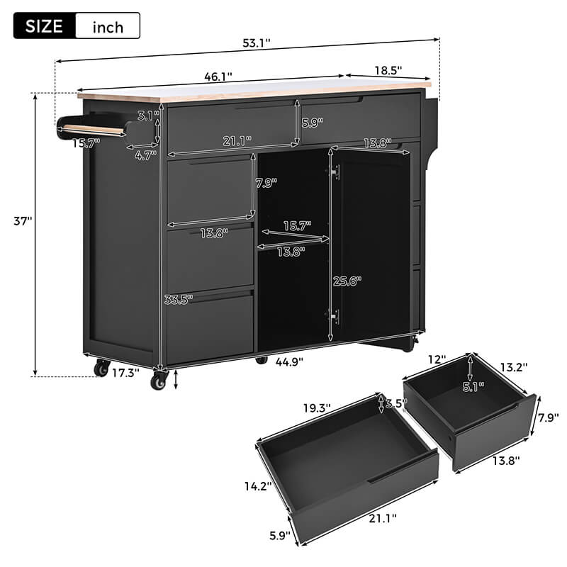 Elegant Black Kitchen Cart with Handle-Free Drawers - Image 10