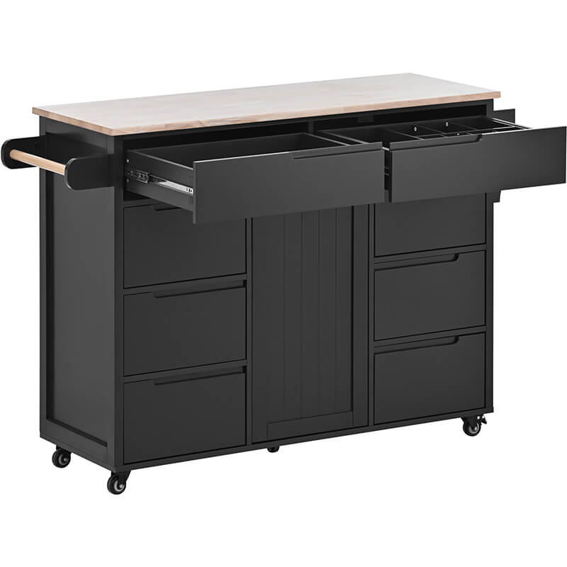 Elegant Black Kitchen Cart with Handle-Free Drawers - Image 9