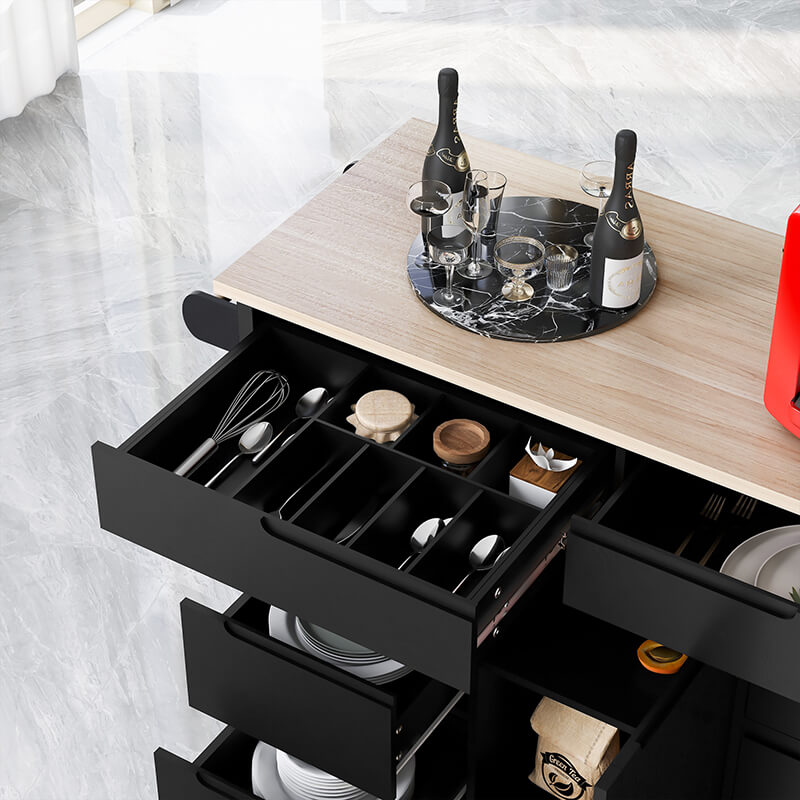 Elegant Black Kitchen Cart with Handle-Free Drawers - Image 3