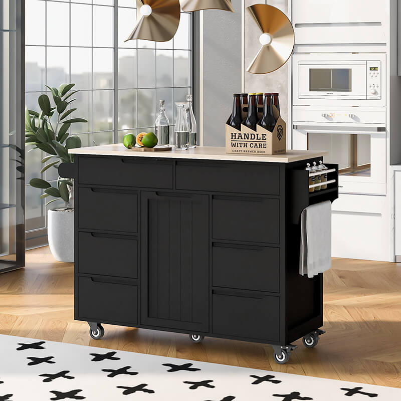 Elegant Black Kitchen Cart with Handle-Free Drawers - Image 2