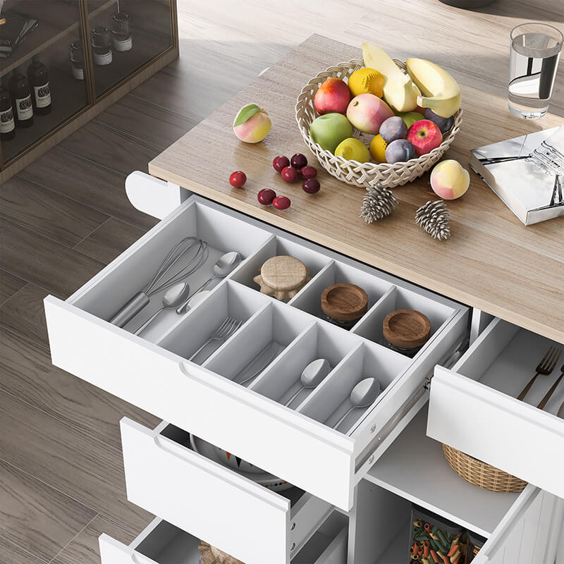 Versatile White Kitchen Cart with Drawers and Wheels - Image 3