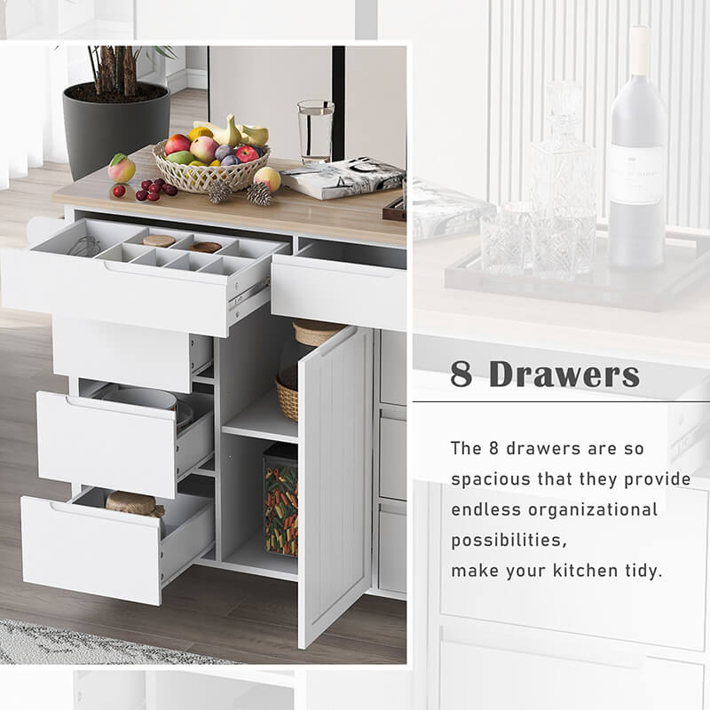 Versatile White Kitchen Cart with Drawers and Wheels - Image 8