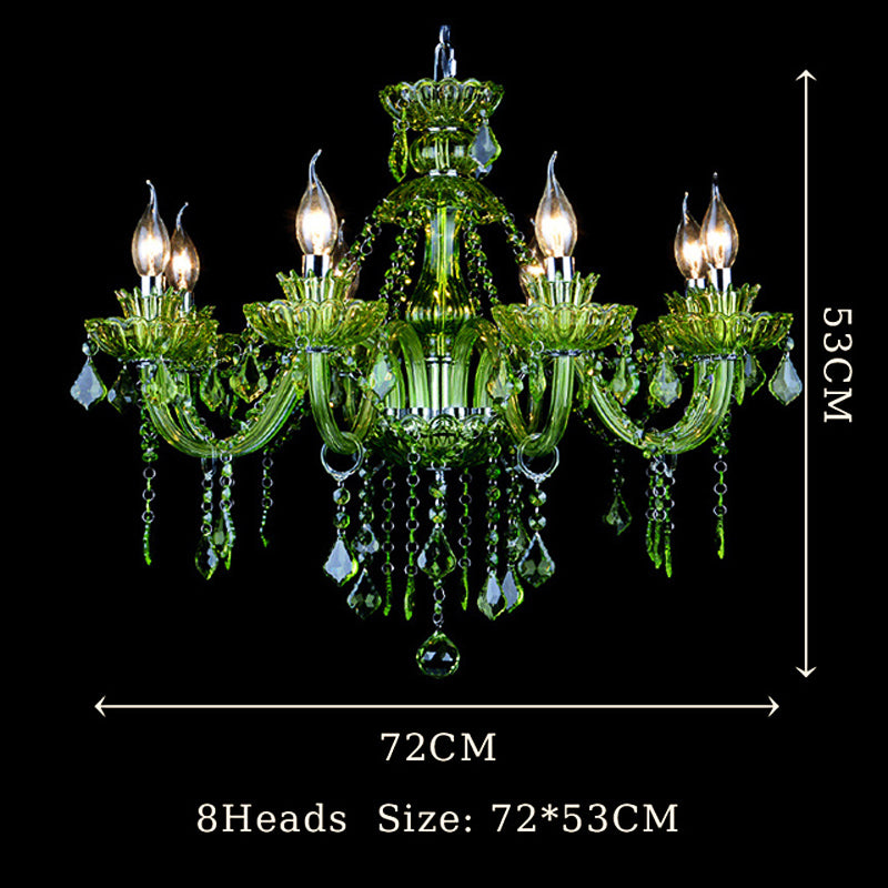Elegant European style crystal chandelier showcasing LED lights from a side angle.