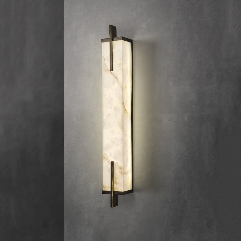 Elegant Neo-Chinese Marble LED Wall Sconce showcasing its unique marble texture in a modern living room.