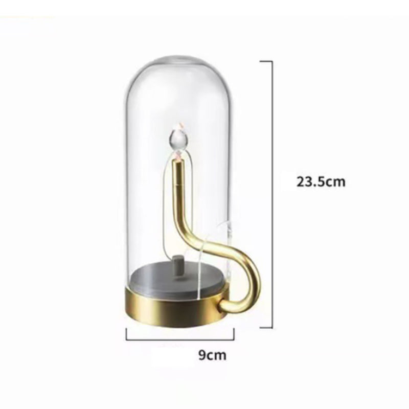 Luminous Flame Rechargeable Glass Table Lamp showcasing candle flame effect in a cozy living room.