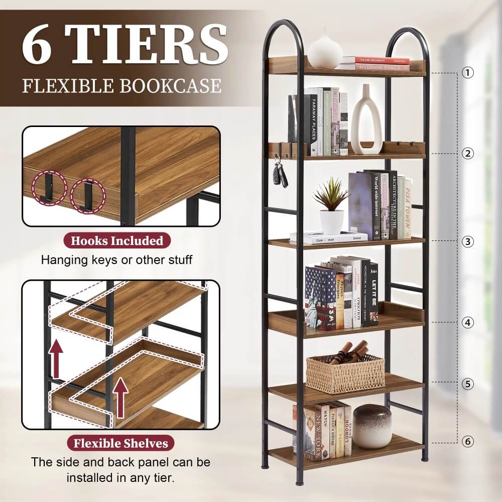 Close-up of the bookshelfs materials, featuring stainless steel frame and MDF boards, emphasizing durability.