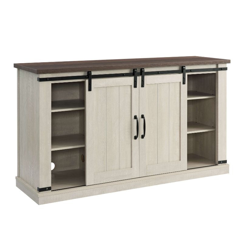 Side angle of 60-inch TV stand showing spacious storage cabinet and farmhouse style.