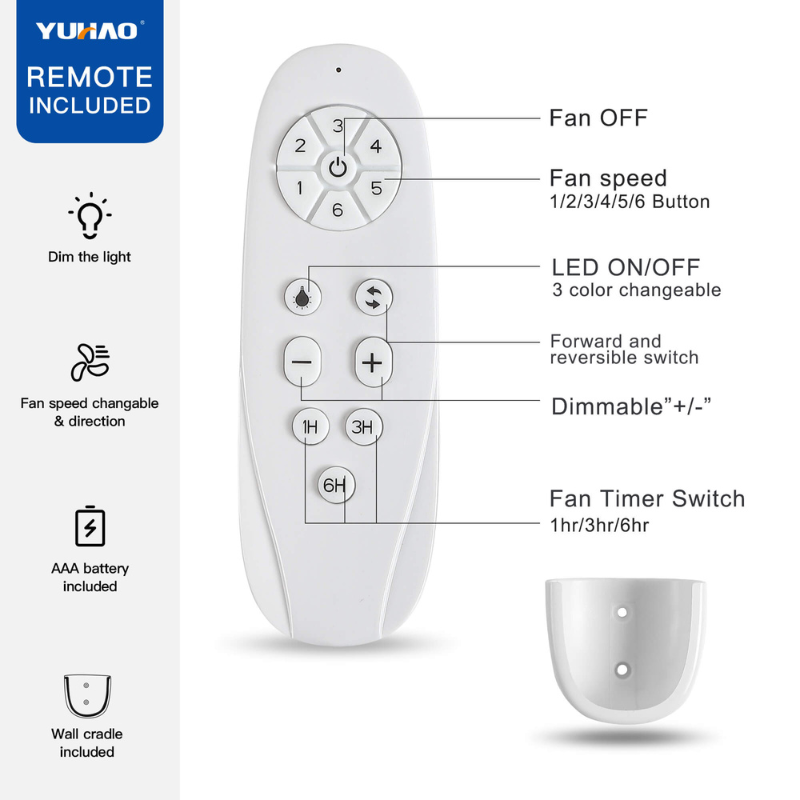 Vintage wooden ceiling fan with remote control in a cozy living room