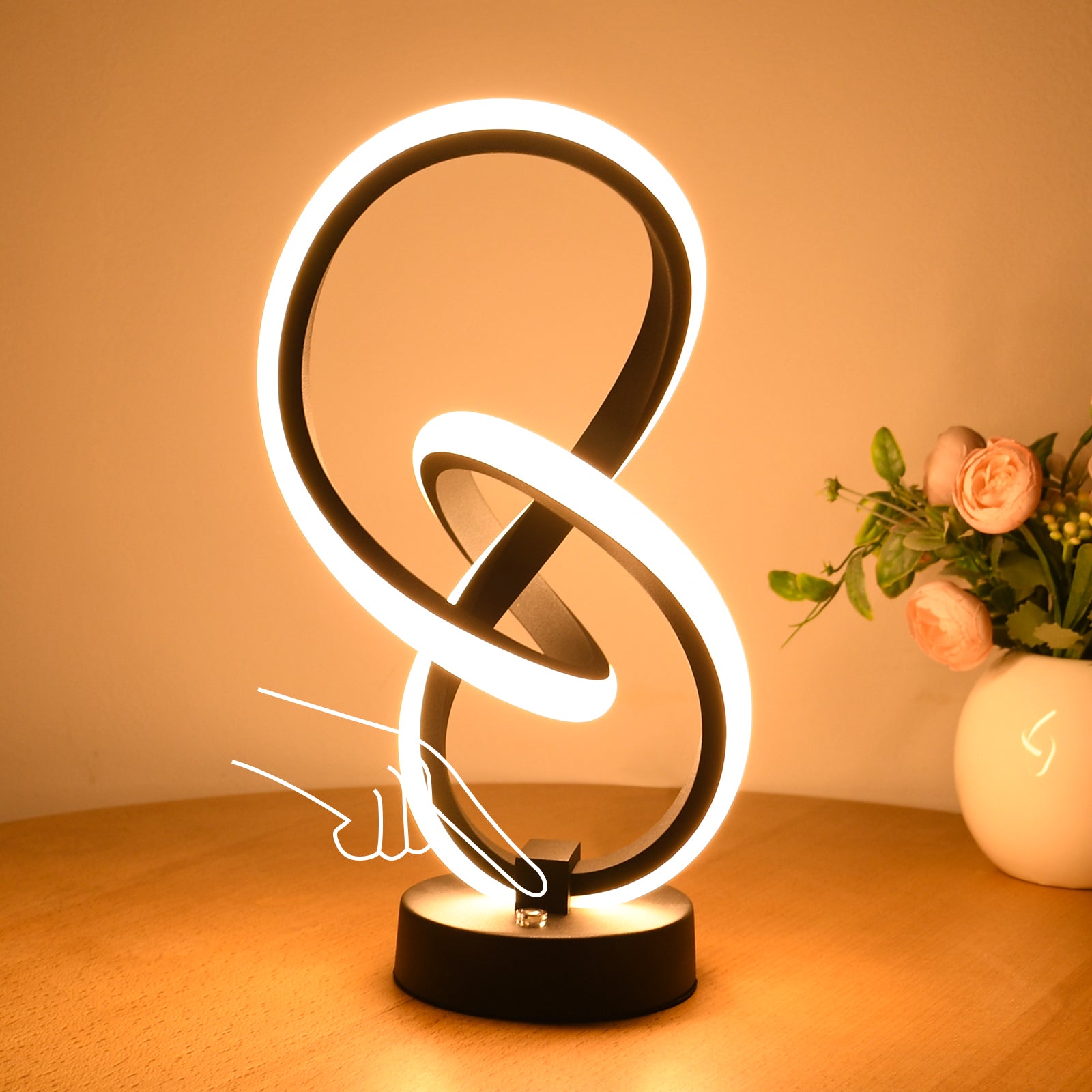 LED table lamp illuminating a stylish bedroom with a warm white glow
