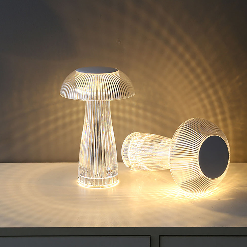 Close-up of the touch on/off switch of the mushroom crystal table lamp.