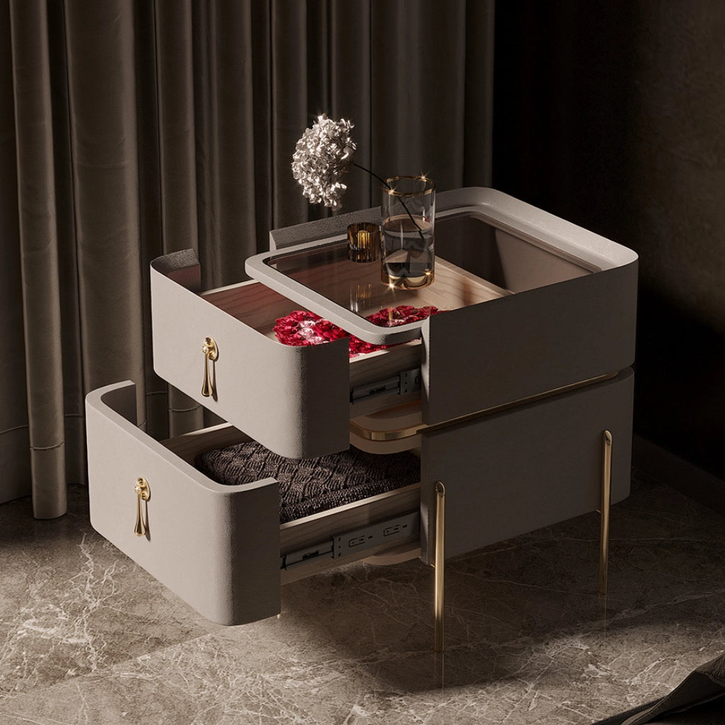 Sintered stone top of the nightstand showcasing its durability and elegance.