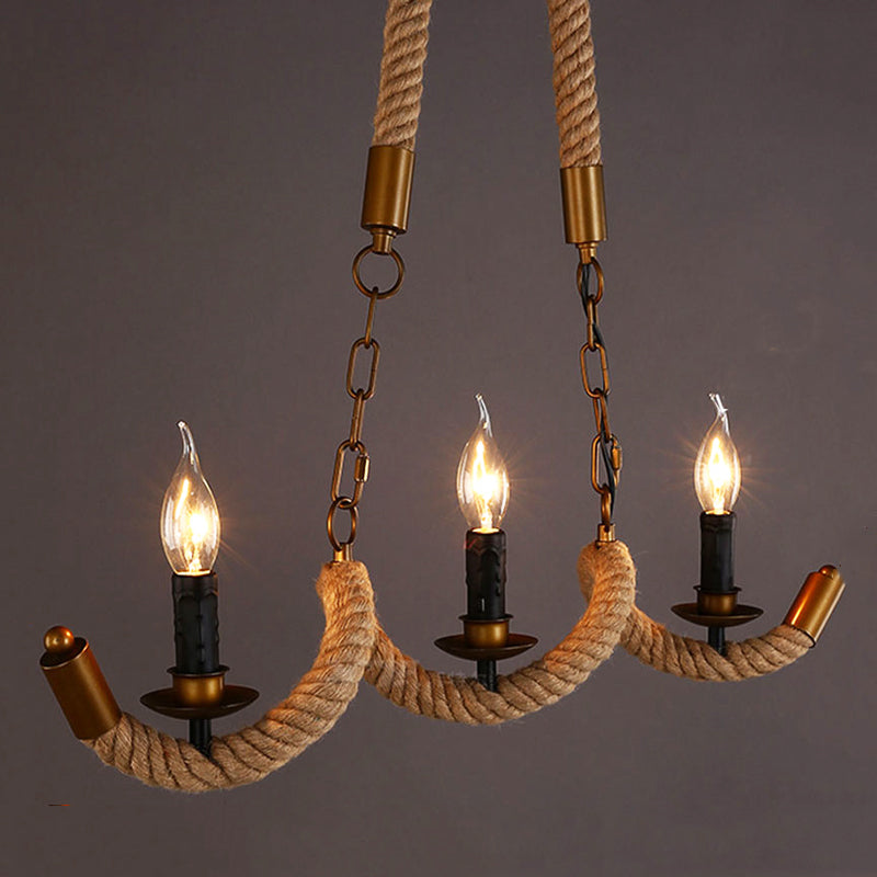 Close-up view of the rustic vintage hemp rope pendant light showcasing its intricate design and adjustable chain.