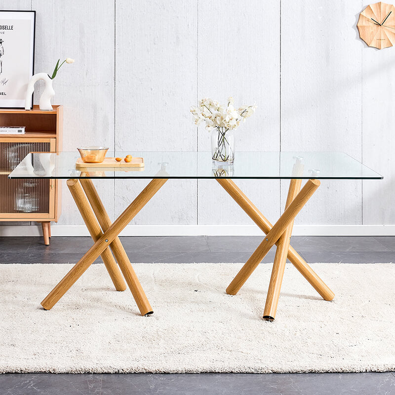 Close-up of the tempered glass dining table top highlighting its shine and finish.