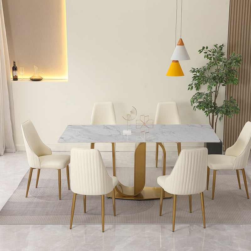 Setting of the dining table set in a beautifully decorated dining room, demonstrating its appeal for family gatherings.