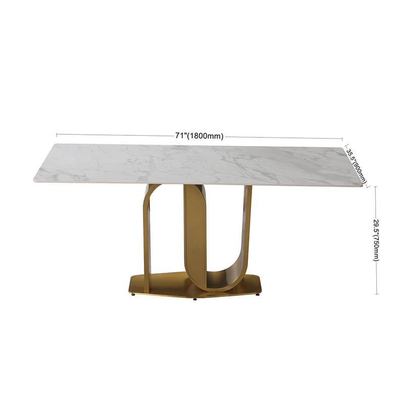 Elegant 71" contemporary sintered stone dining table with gold base, showcasing a sleek design.