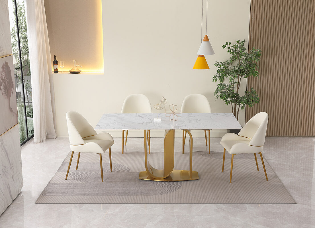 Stylish dining area featuring the 71" sintered stone dining table set for a luxurious meal.