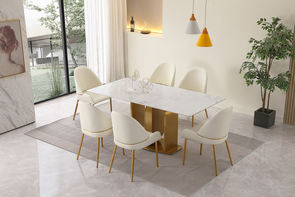 Stylish dining area featuring the 71" sintered stone dining table set for a luxurious meal.