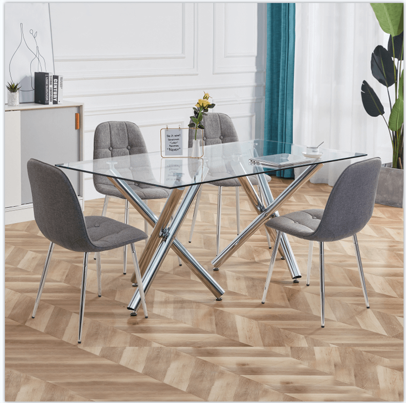 71" Contemporary Rectangular Glass Dining Table with Chrome Legs - Image 2