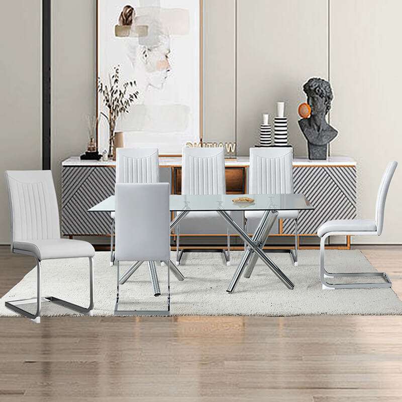 71" Contemporary Rectangular Glass Dining Table with Chrome Legs - Image 4